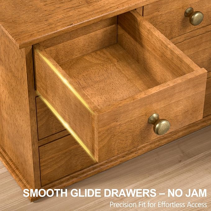 Oak Desk Organizer with Drawers, Durable Wooden Desktop Storage Box with Metal Handles & Non-Slip Silicone Pads, 4 Drawer Tabletop Organizer for Office, Bedroom, Bathroom, Vanity, and Makeup – Walnut