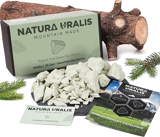 Ural Green Clay | 35oz of Natural Green Clay, Pastel to Verdant Green - Amazing Crunch, Satisfying Earthy, Velvety and Firm Texture, ASMR Sensation