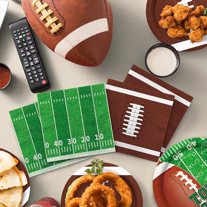 Football Party Supplies Kit Serve 50,Includes Touchdown Dinner Plates, Dessert Plates and Napkins for Football Birthday Party Football Game Day Tailgate Party Decorations