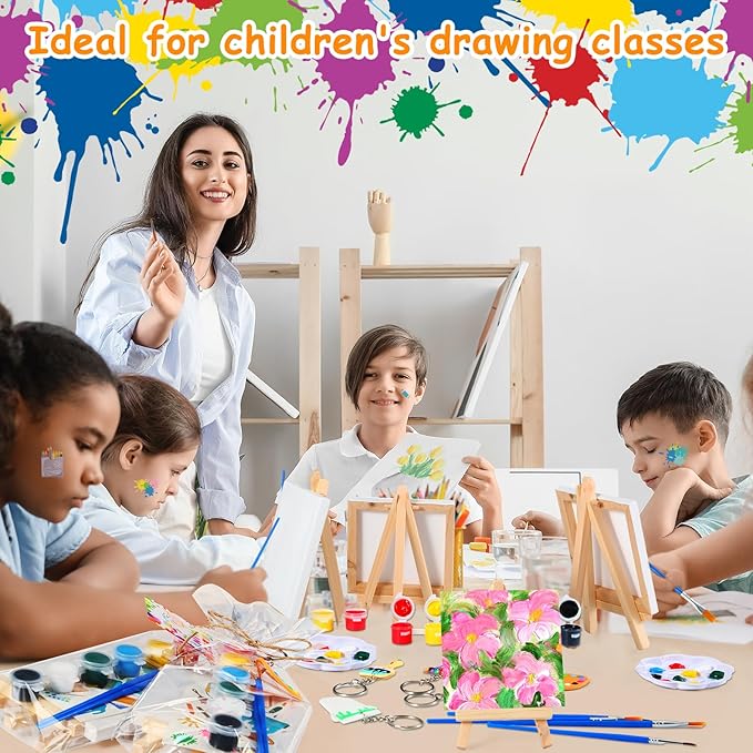HyDren Paint Party Favors Include Mini Watercolor Paint Set Small Painting Canvas with Easel Palette Brush Paint Stickers Tattoo Sticker Keychain for Class Birthday Art Party(158 Pcs, Classic Style)