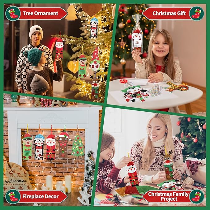 500pcs Christmas Craft Kits for Kids, 32 Sets DIY 3D Holiday Bookmarks Ornaments Decorations, Santa Reindeer Foam Felt Stickers Arts and Crafts for Kids Xmas Winter Classroom Activities