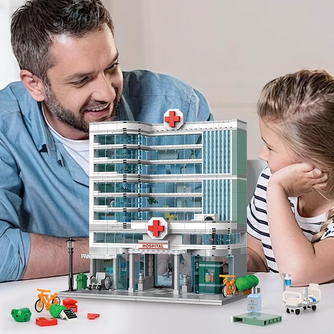 City Hospital Toy Building Set with LED Lighting, Compatible with Lego, Modular Three-Story Architecture Set for Adults, Gift Idea for Kids Ages 10 and Up (1350 Pieces)