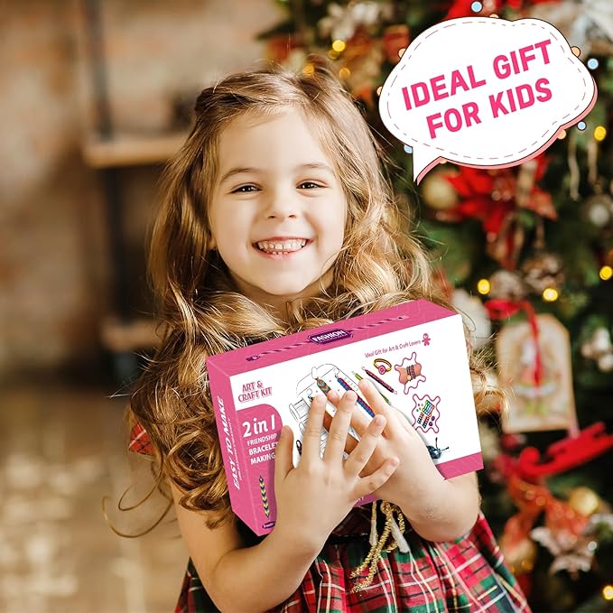 Friendship Bracelet Making Kit Toys ,DIY Arts and Crafts for Kids Ages 6-12,2 in 1 Bracelets String Maker Toys Set,Jewelry String Maker Kit,Christmas Birthday Gifts for Girl 8-12 Years Old (Yellow)