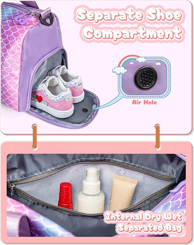 Stuff for Girls-Birthday Gifts for 4 5 6 7 8 9 10 11 12 13 Year Old Girls-Girl Gym Bag with Shoe Compartment, Dance Bags with Makeup Pouch, Preppy Things for Grandkids (Letter E)