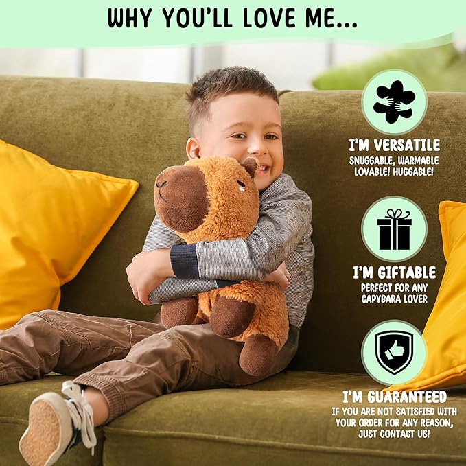 Capybara Microwavable & Weighted Stuffed Animals - 1.5 Lbs Unscented Heating Pad for Period Cramps Pain Relief and Anxiety, Cute Capybara Plush Toys Gifts for Women Girls Adults and Kids by Happy Fuel