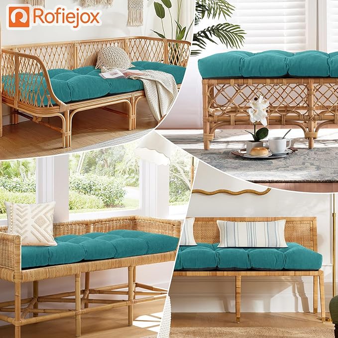 Bench Cushion 36 Inch - Chenille Fabric, High-Density Foam, Non-Slip Bottom, Soft Durable Indoor Tufted Long Seat Cushion for Window Garden Furniture (Sea Blue, 36x14x4 Inch)