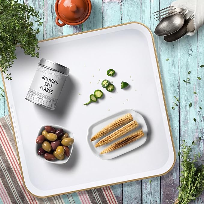 Omuriko White Square Decorative Tray with Handles, 13"*13" Versatile Serving Tray for Coffee Table, Ottoman, Ideal for Serving, Displaying, Organizing