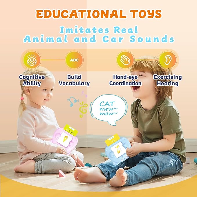 2 Pack Toddlers Talking Flash Cards with 224 Sight Words- Montessori Toys, Autism Sensory Toys,Speech Therapy,Learning Educational Toy Gifts for Ages 2 3 4 Boys and Girls, Blue+Pink