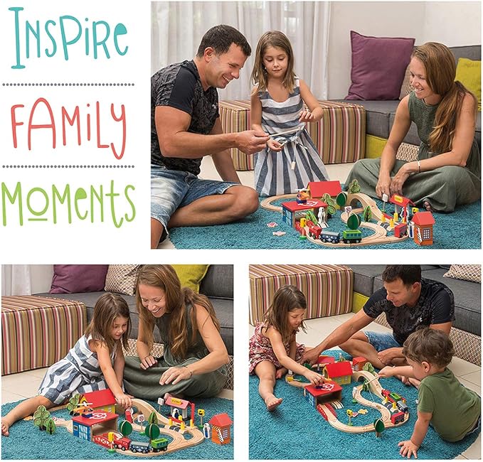 Wooden Train Set - 69 Pieces Wooden Train Tracks & Trains for Kids, Toddler Boys and Girls 3,4,5 Years Old and Upâ Premium Wood Construction Toys -Fits Thomas, Brio, IKEA, Melissa and Doug