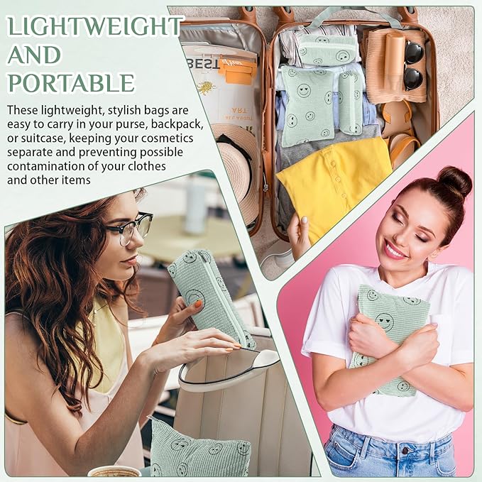 Huhumy 3 Pcs Makeup Bag Set for Women Corduroy Cosmetic Pouch Aesthetic Smile Travel Toiletry Bag Cute Purse Pouch Pencil Case Makeup Brushes Storage Organizer for Valentine(Gray,Solid Style)