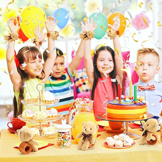 Ceenna 16 Pcs Valentine's Day Bear Stuffed Animal Slap Bracelets Plush Bear Slap Bracelets Adorable Bear Slap Wrist Bracelets Bulk for Birthday Party Favors Goodie Bag Fillers(Bear,Khaki)