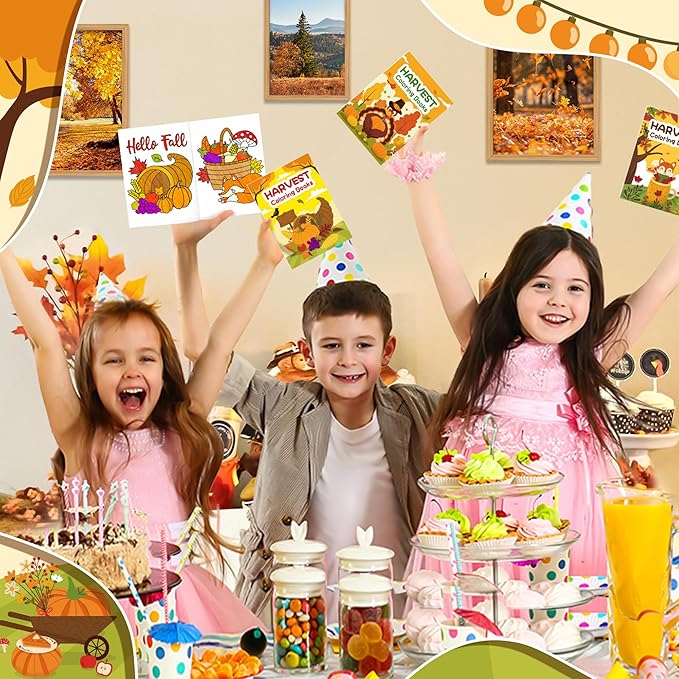 Fall Harvest Coloring Books for Kids 24Pcs Bulk Thanksgiving Mini Coloring Booklet DIY Art Drawing Book with Pumpkin Turkey for Toddlers Autumn Thanksgiving Birthday Party Favors Goodie Bag Filler