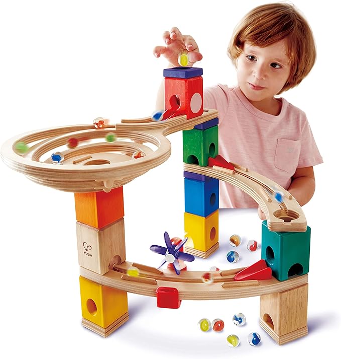 Hape Quadrilla Cliffhanger Wooden Marble Run Blocks | Marble Maze Run Set, Early Educational STEM Development Building Toys for Kids, Multicolor, Model:E6020