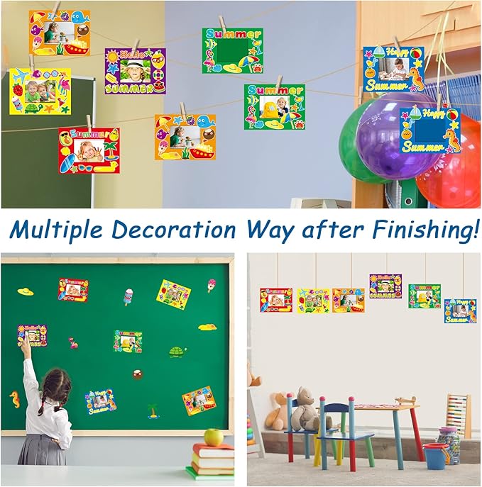 30 Pcs Summer Craft Kits for Preschool Kids First Day of School DIY Paper Picture Frame Craft Art Craft Kindergarten Home Classroom Indoor Activities Game Summer Party Favor Decor