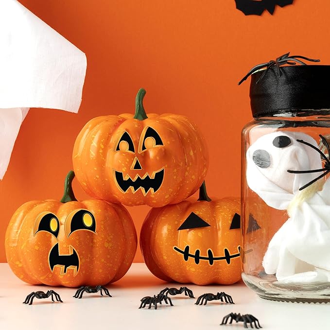 JOYIN 36 PCS Halloween Pumpkin Stickers, Halloween Party Favor for Kids, Art Crafts Party Supplies, Pumpkin Decorating Face Sticker Sheets with 9 Designs, Halloween Goodies Classroom Activities Games