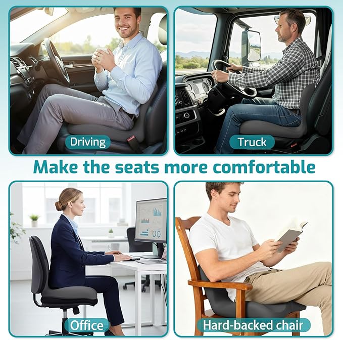 Memory Foam Seat Cushion,Office Chair Cushion with Lumbar Support for Back Pressure Relief,Sciatica,Car Seat Cushion with Adjustable Strap,Hip Pad Cushions for Car,Truck,Desk,(D-Dark Grey)