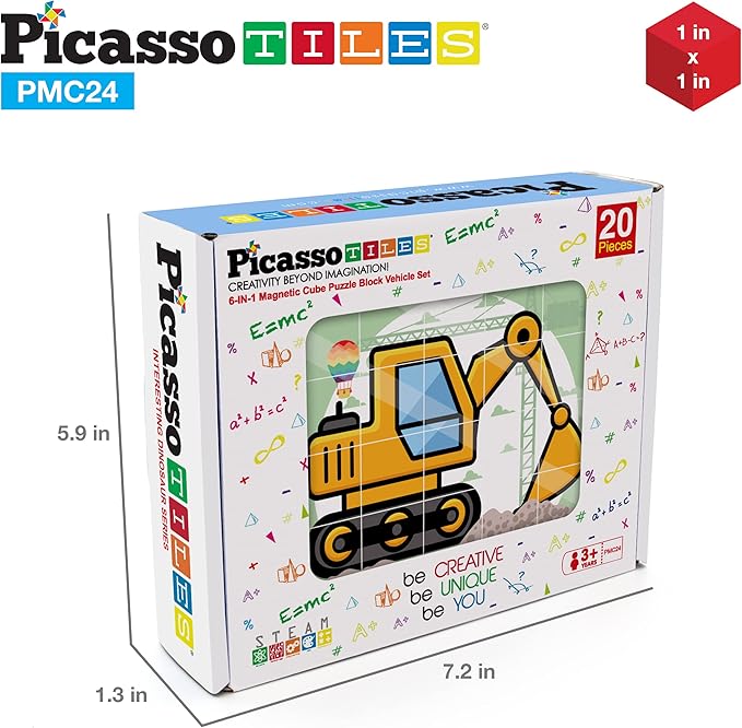 Picasso Cubes Magnetic Cube Puzzle 6-in-1 Vehicle Theme Pattern Magnet Brain Teaser Cubes Building Block 120 Pictures Toy Set Kids Ages 3 & Up Preschool Children Promotes Problem PMC24