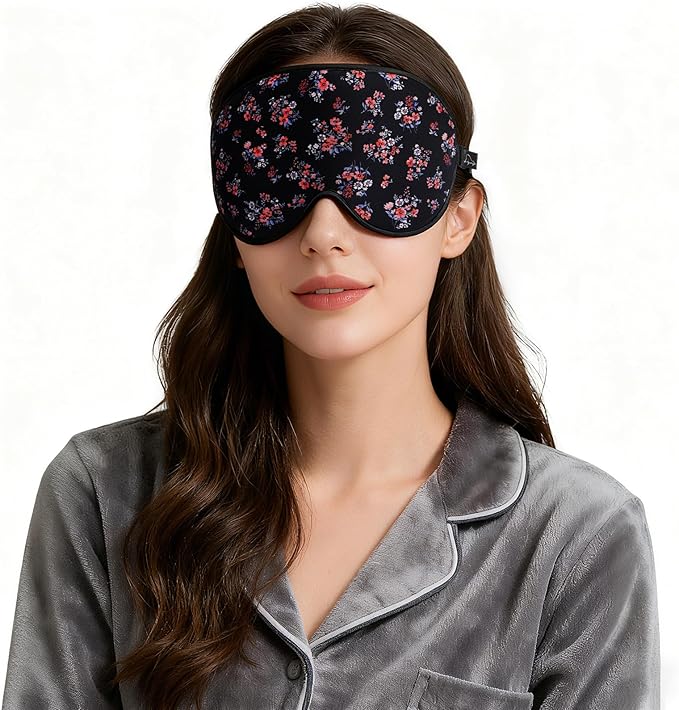 ALASKA BEAR Sleep Mask Memory Foam Contoured Eye Cups for Women and Men, Soft Stitched Edge 3D Blackout Eye Mask for Sleeping No Pressure on Eyelids and Eyelashes Protection, Earplugs Set, Floral