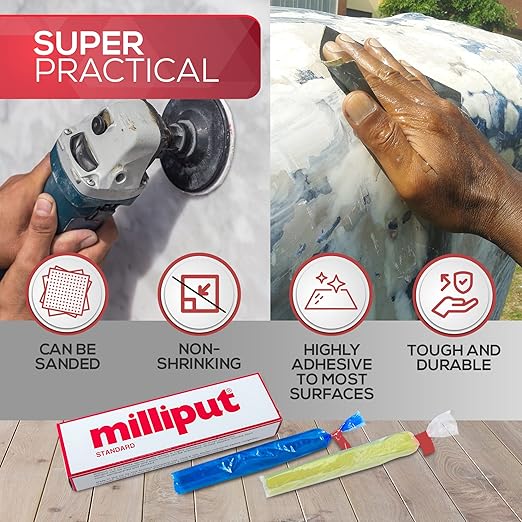 Milliput Epoxy Putty 10 Piece Set, Standard Color - with Sculpting Tools, Sanding Pad and Gloves - Air Dry Moldable Plastic Plumbers Clay - Ceramic Tile, Marble, and Quartz Countertop Chip Repair Kit