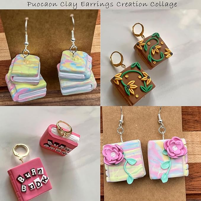 Puocaon Back to School Clay Cutters - 8 Pcs Polymer Clay Cutters for Books Clay Earrings Jewelry Making, School Book Clay Cutters for Polymer Clay Jewelry Earrings, Miniature Clay Jewelry Cutters