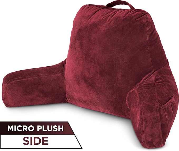 Husband Pillow Aspen Arizona Maroon, Reading Pillow Bed Rest Chair, Two-Sided Reversible Fabric, Large Lounge Cushion Adult Backrest with Arms, Comfy Back Support for Sit Sitting Up, Wash/Remove Cover