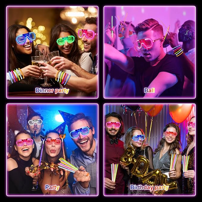 180 PCS Glow in The Dark Party Pack, Light Up Toy Party Supplies with 100 Glow Sticks Bulk, 10 LED Flashing Glasses, 10 Fidget Spinner Bracelets, 10 Fiber Optic Hair, 50 Finger Lights Favors for Kids