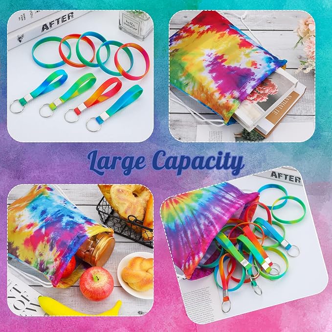 CHENGU 36 Pcs Tie Dye Camouflage Party Kit Camo Drawstring Bag Bulk Camouflage Military Rubber Keychain Silicone Camo Bracelet for Adult Kid Travel Paintball Camping Birthday Party Supplies (Tie Dye)