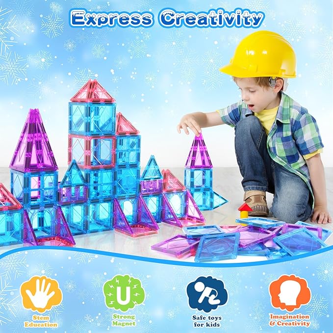 Magnetic Tiles Toys for 3 4 5 6 7 8 Year Old Boy Girls Kids Beginner Set,Magnetic Building Blocks Learning Toys for Toddlers Age 2-4 3-5 4-5 5-6 6-8 Birthday Christmas Ideas (20PCS Blue & Purple)