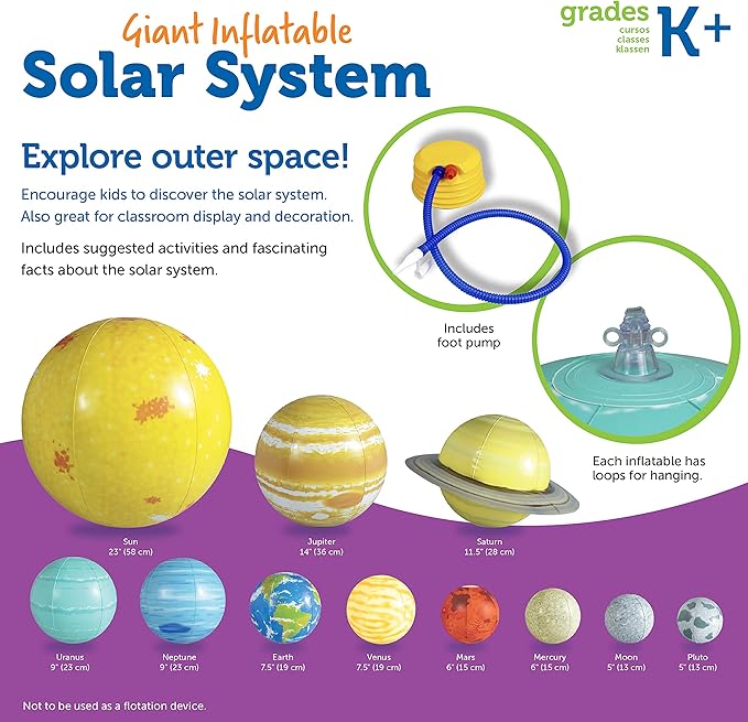 Learning Resources Giant Inflatable Solar System - Grades K+ Solar System Demonstration Tool, Solar System Model, Inflatable Planets for Classroom