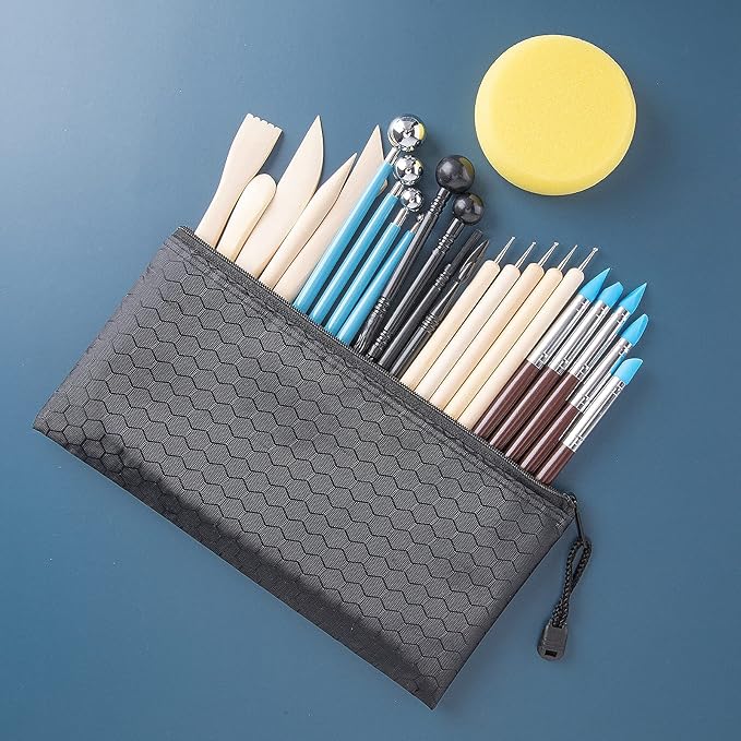 Clay Tools Kit, 25 PCS Polymer Clay Tools, Ceramics Clay Sculpting Tools Kits, Air Dry Clay Tool Set for Adults, Kids, Pottery Craft, Baking, Carving, Drawing, Dotting, Molding, Modeling, Shaping