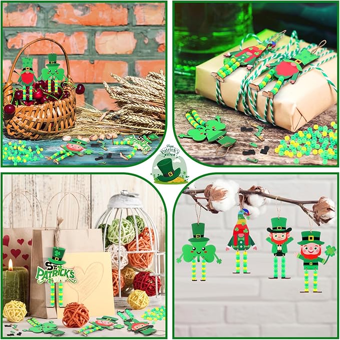 24 Sets Easter Sign Craft Kits Easter Day Crafts with Beads Bunny Egg Chicks Easter Baskets Wood Ornament Easter DIY Craft Art Kit for Holiday Party Favors Activities Decor