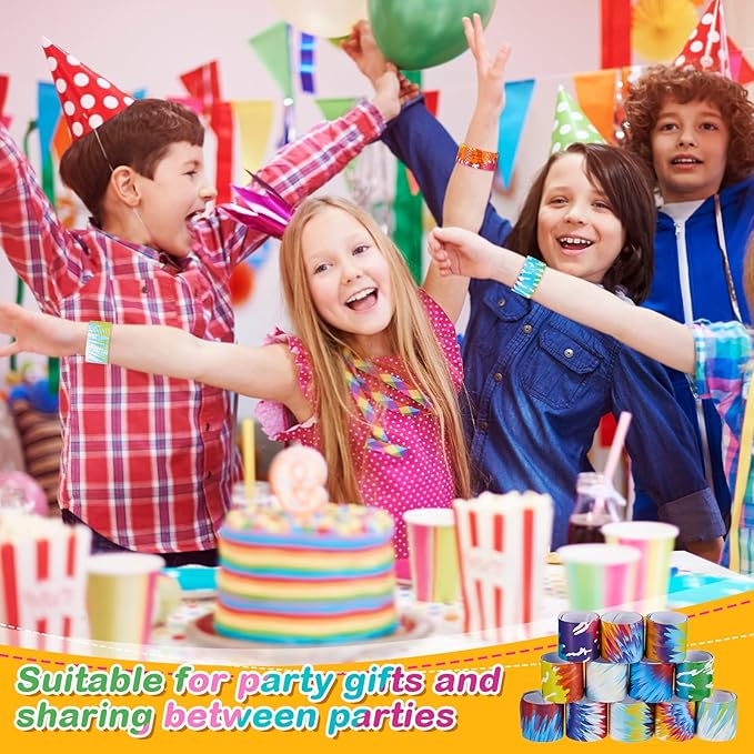 Lewtemi 48 Pcs Tie Dye Slap Bracelets Tie Dye Party Favors, Colorful Tie Dye Wristbands Bracelets for Kids Boys and Girls, Goodie Bag Fillers, Carnival Prize, Party Decorations(Classic Style)