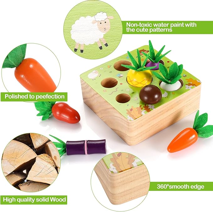Montessori Toys Baby Easter Toys for 1 2 3 Year Old, Farm Harvest Game Wooden Toys, Educational Learning Toys, Shape Size Sorting Puzzles for Boys Girls, Perfect Easter Birthday Gift Toys