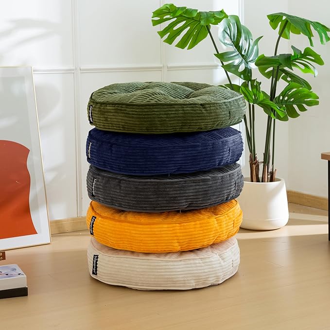 Washable Floor Pillow Cushion for Adults, Meditation Cushion Pillow, Large Round Floor Sitting, Removable Tufted Corduroy Cover, for Tatami Living Room or Yoga, 22x22 Inch, 2Pack, Machine Washable