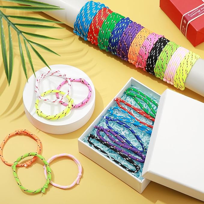 Kenning 240 Pcs Neon Friendship Bracelets Bulk 12 Assorted Colors Paracord Bracelets Rope Woven Adjustable Bracelets Braided Nylon Bracelets Friend Birthday Goody Bag Stuffers Carnivals Party Favors