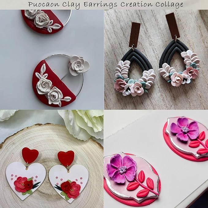 Puocaon Petal Polymer Clay Cutters - Mini Flower Petal Clay Cutters for Polymer Clay Jewelry, Set of 8 Clay Jewelry Cutters, Micro Flower Clay Cutter Set, 3D Flower Cutters for Polymer Clay Earrings