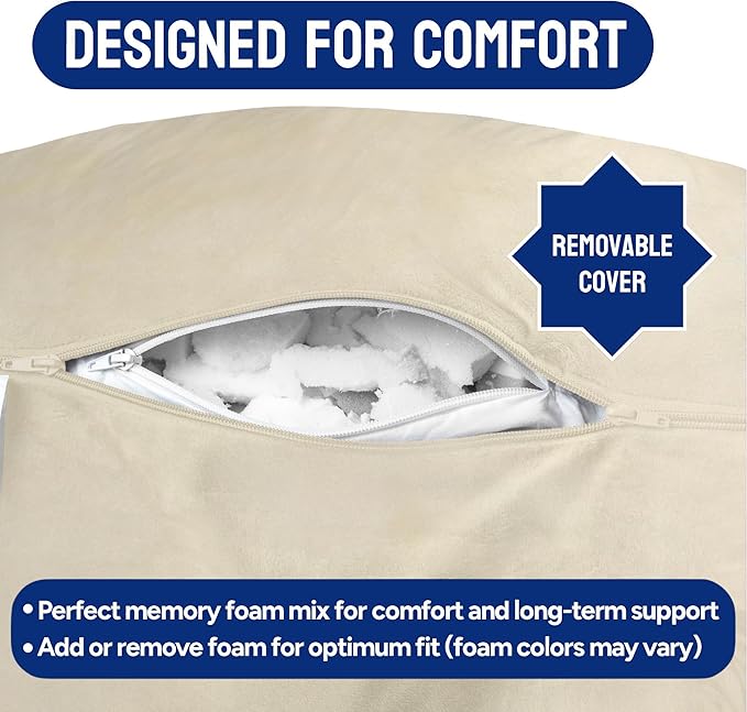 ComfortSpa Reading Pillow for Bed Adult Size, Back Rest Pillow with Arms, Pockets and Washable Cover; Use as a Back Pillow for Sitting in Bed for Bedrest or Relief from GERD Heartburn (Large Cream)