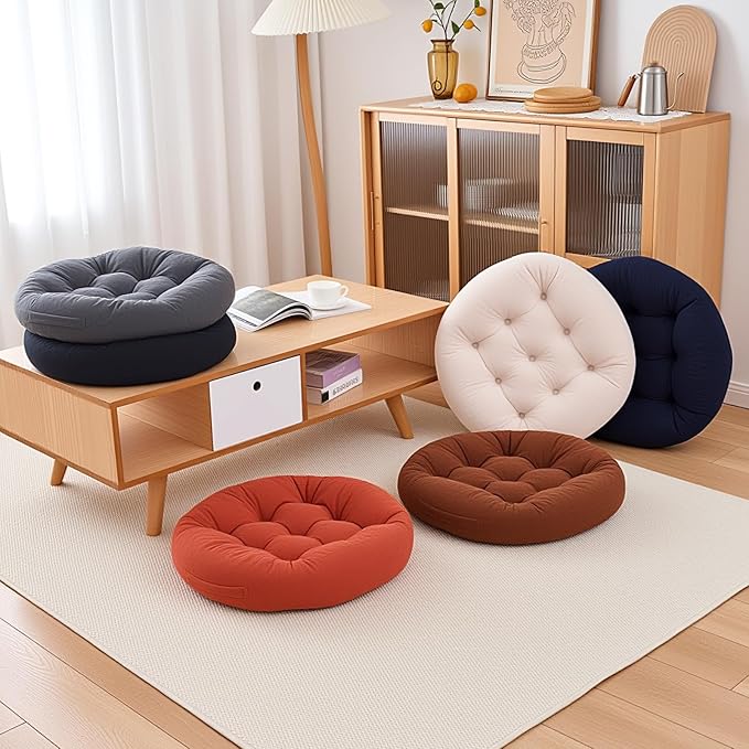 2Pcs Floor Pillows for Adults, 22x22x6 Inch Meditation Cushions, Large Round Sitting Cushion Living Room Memory Foam Pillow for Sitting (2, Navy, 22x22x6 Inch)