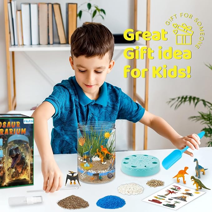 Light Up Dinosaur Terrarium Kit for Kids, Educational Science Kits Gardening Kit for Kids Boys and Girls, Creative Dinosaur Toys for Boys, Arts and Crafts for Kids Birthday Gifts for Ages 4 5 6 7 8-12