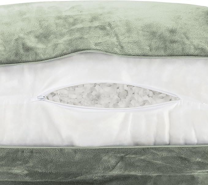 Husband Pillow Desert Sage, Original Reading Pillow in Bed Rest Chair, Shredded Memory Foam Large Lounge Cushion Adult Backrest with Arms, Comfy Back Support for Sit Sitting Up, Wash/Removable Cover