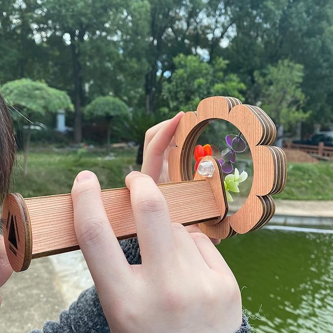 Natural DIY Kaleidoscope Kit, New Wooden Magic Rotating Kaleidoscope Making Set for Nature Lovers, Best Gift, Outdoor Classic Handmade Education Toys for Kids (2 Pcs Normal+Flower)
