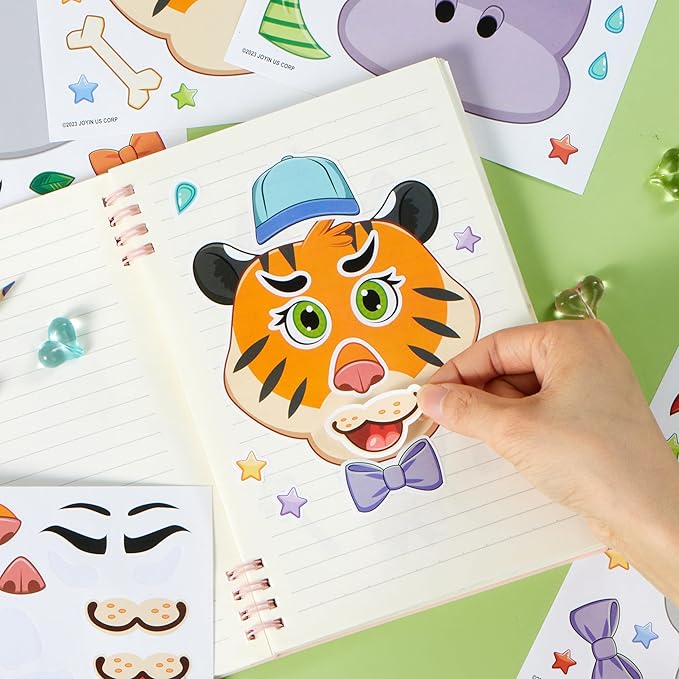 JOYIN 36PCS 9"x6" Make a face Stickers for Kids, Make Your Own Safari Animal Stickers, Jungle Party Favors Kids Crafts, Goodie Bags Stuffers, Classroom Rewards