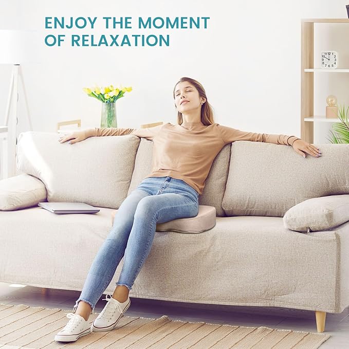 Office Chair Seat Cushion, Cooling Gel Enhanced Memory Foam Cushion for Long Sitting - Back, Sciatica, Coccyx, Tailbone Pain Relief Pillow - for Office, Gaming, Car, Wheelchair - Khaki, Large