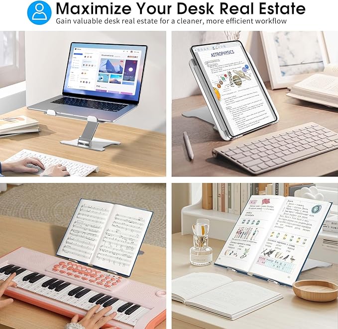 Foldable Aluminum Laptop Stand, Height Adjustable Ergonomic Riser for Collaborative Work,Tablet, Reading and More. Portable Laptop Stand for All 10-16" - Silver