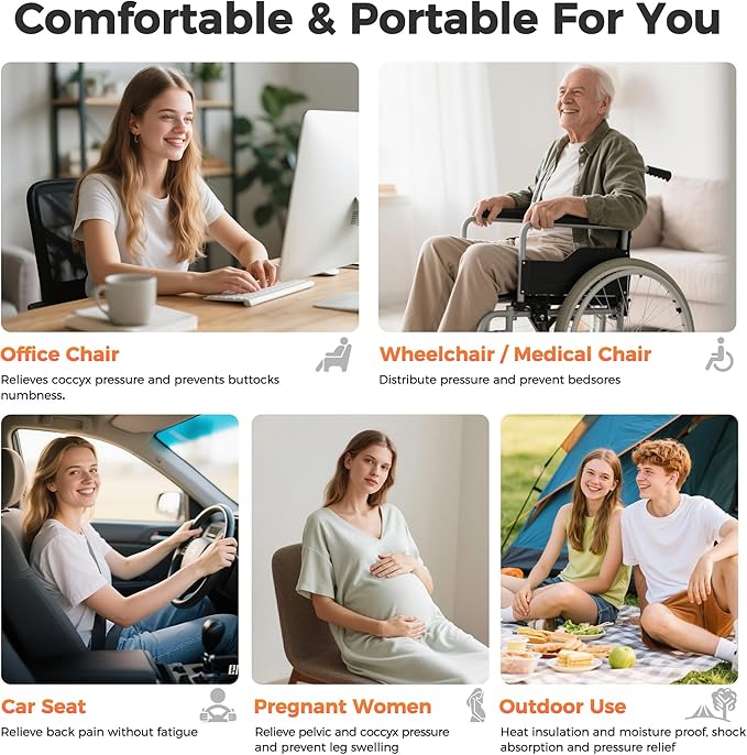Upgrade Airplane Seat Cushion Without Air Pump, Inflatable Seat Cushion for Long Flights, Portable Wheelchair Cushions, Adjustable Air Cushion with Non-Skid Bottom Relief Discomfort in Coccyx