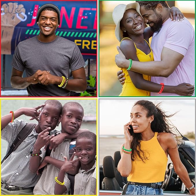 JUNEBRUSHS 42pcs Happy Juneteenth Silicone Bracelets,Party Favors Rubber Wristbands Accessories Freedom Black Freedom African Independence Day Patriotic Decoration Supplies