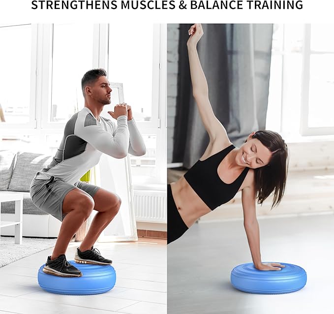 Inflated Wobble Cushion,Circular Non-slip Texture for Comfortable Sitting,Extra Thick Dyna Disc with Pump for Core Strength,Wiggle Seat to Improve Posture,Fitness,660lb Load Capacity