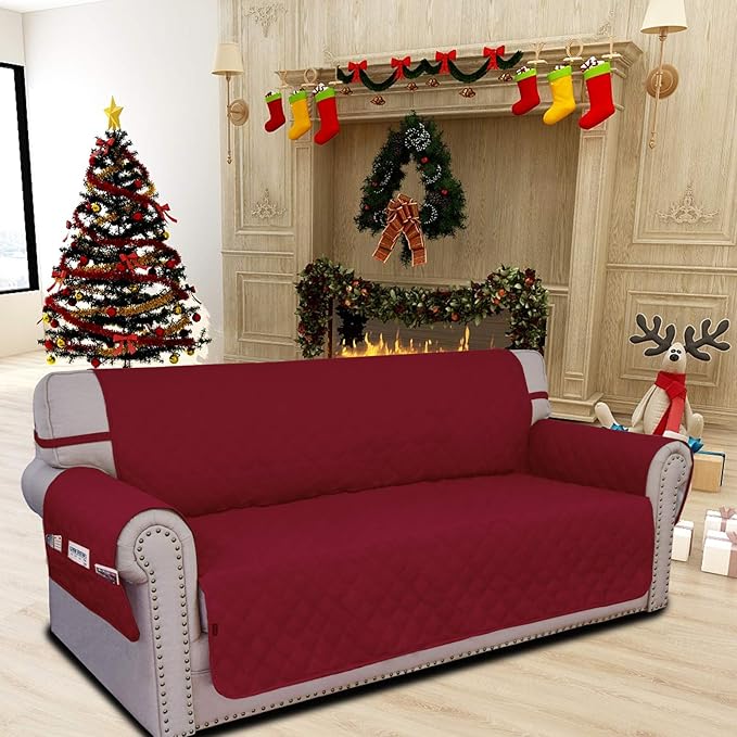 Easy-Going Sofa Slipcover Oversized Sofa Cover Waterproof Couch Cover Furniture Protector Cover Pets Covers Washable Non-Slip Fabric Pets Kids Children Dog Cat (Oversized Sofa, Christmas Red)