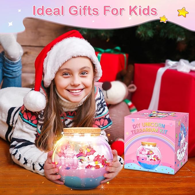 CINDYNAL Light-Up Unicorn Toys for Girls, Unicorn Terrarium Kit for Kids, Arts and Crafts Kit for Kids, Unicorn Toys for Girls Age 4-6 7 8 9-10 Year Old Girl Birthday Gifts