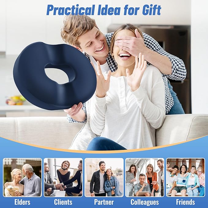 CloudBliss Donut Pillow Seat Cushion for Tailbone Pain Relief and Hemorrhoids, Memory Foam Chair Cushion for Postpartum Pregnancy, Seat Cushions for Men and Women for Home & Office, (Blue)